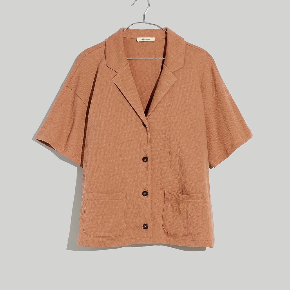 Madewell Lighthouse Knit Lightspun Camp Shirt Size Small | clay/terracotta